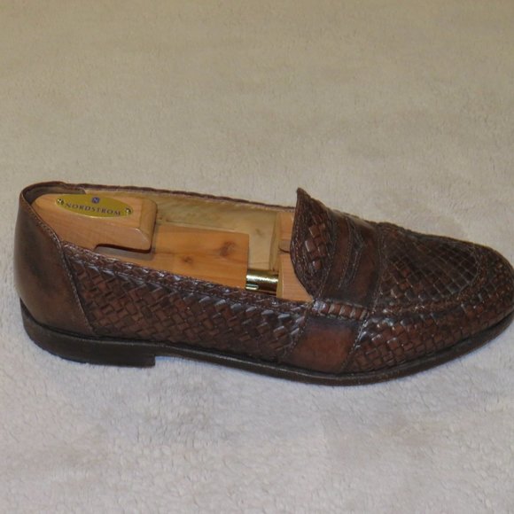 Nettleton Brown Leather Woven Handcrafted Penny Loafers 10D main image 6
